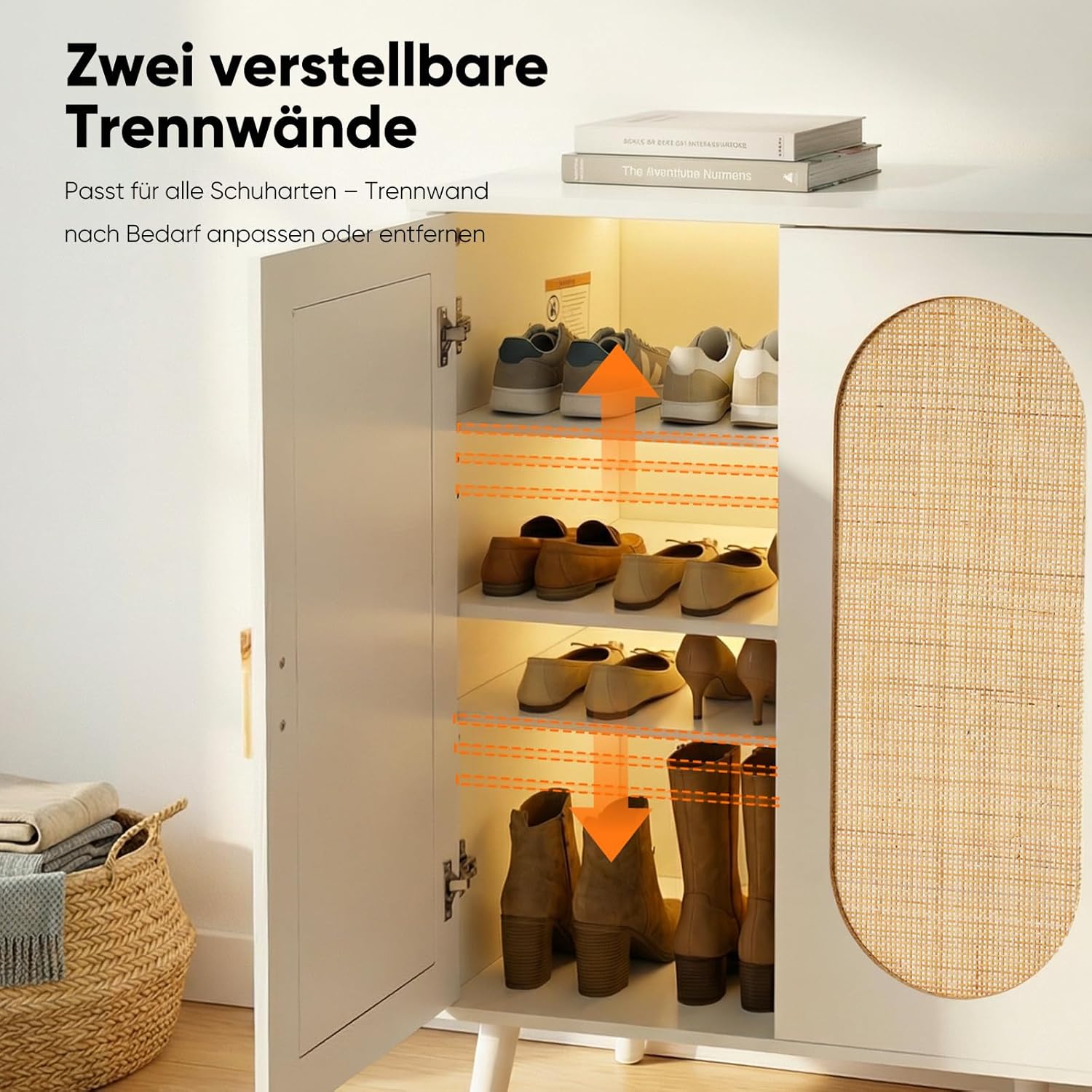 HOKEEPER Schuhschrank aus Holz, Schmaler Doppeltür (87x40x100cm),Shoe Cabinet, Schuhkipper für bis zu 24 Paar Schuhe, Schuhkommode mit Metallbeinen, Weiß & Braun, Flurschrank Schmal