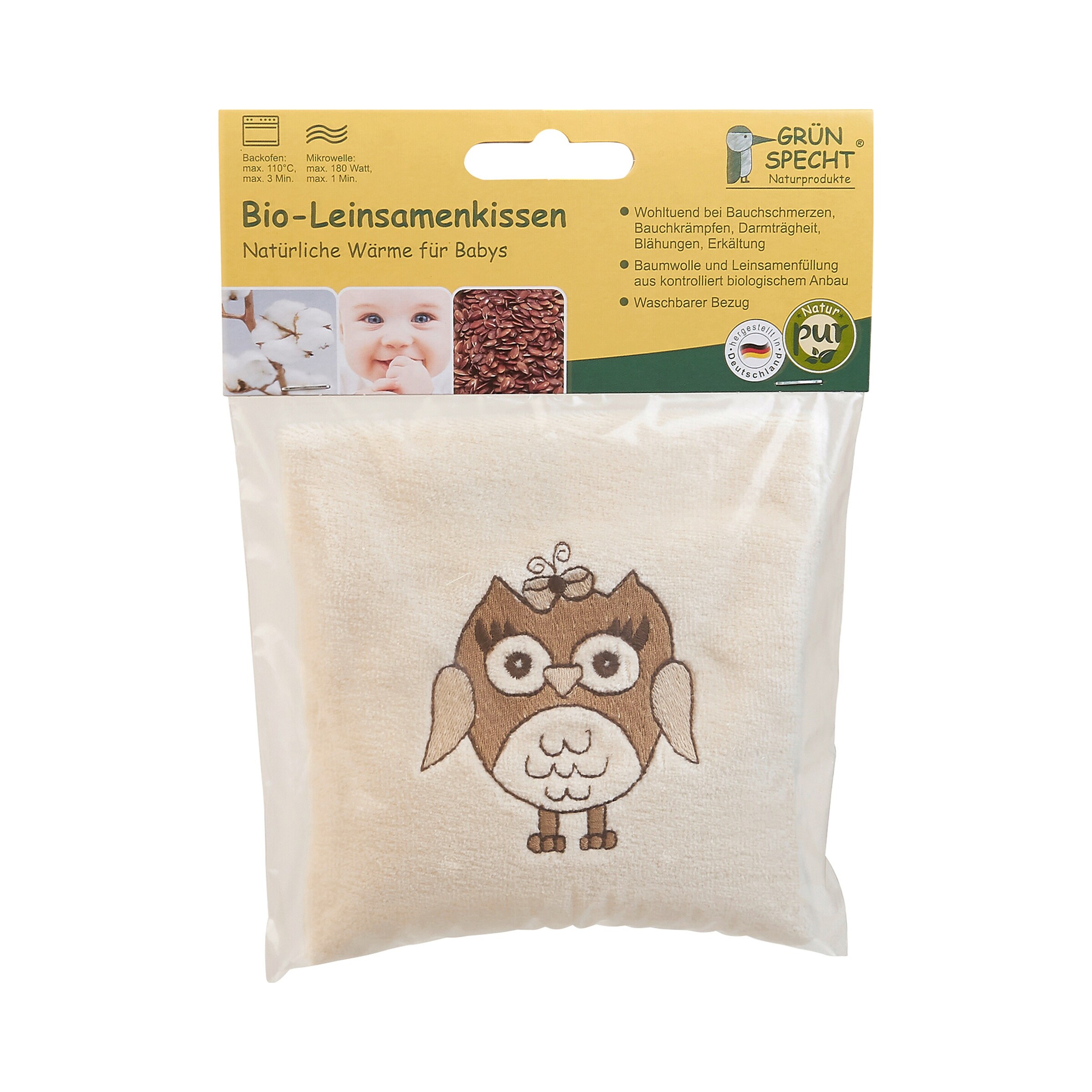 Grünspecht Wärmekissen mit Bio-Leinsamenfüllung Eule