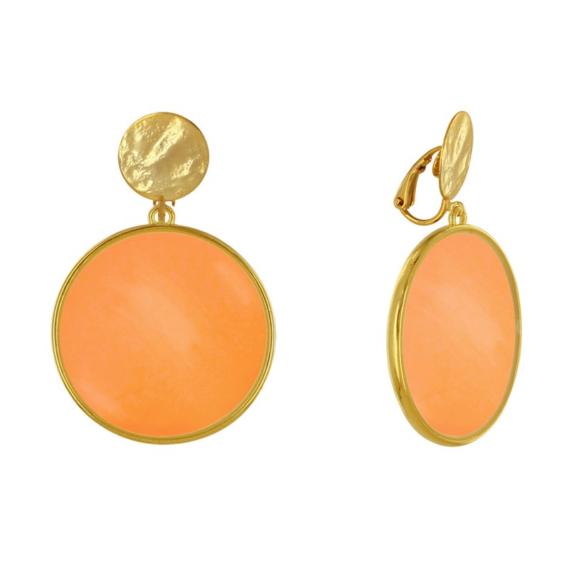 Boucles d'Oreilles Clip Métal Doré Cercle Coloré Translucide