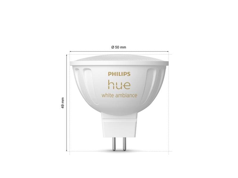 Philips Hue Leuchtmittel White Ambiance MR16 Doppelpack 400 Smartes Spot-Leuchtmittel für Leuchten mit GU5.3 Sockel