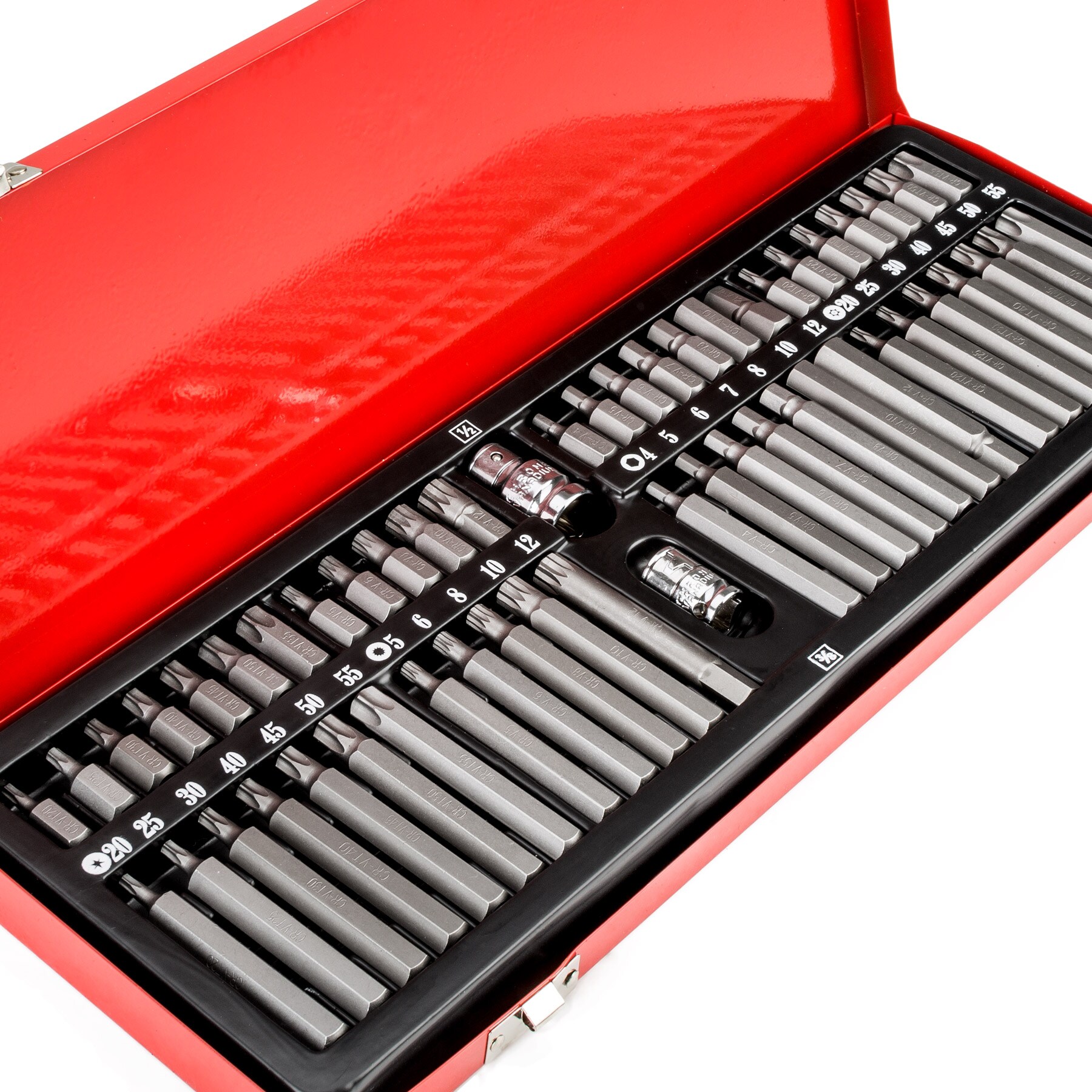tectake® Bitsatz, 54-teilig, 2 Bit-Adapter, stabiler Koffer aus Metall