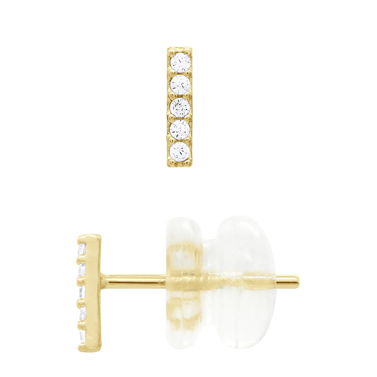 Boucles d'Oreilles Puces - Initiale Lettre I Serties d'Oxydes de Zirconiums - Or Jaune