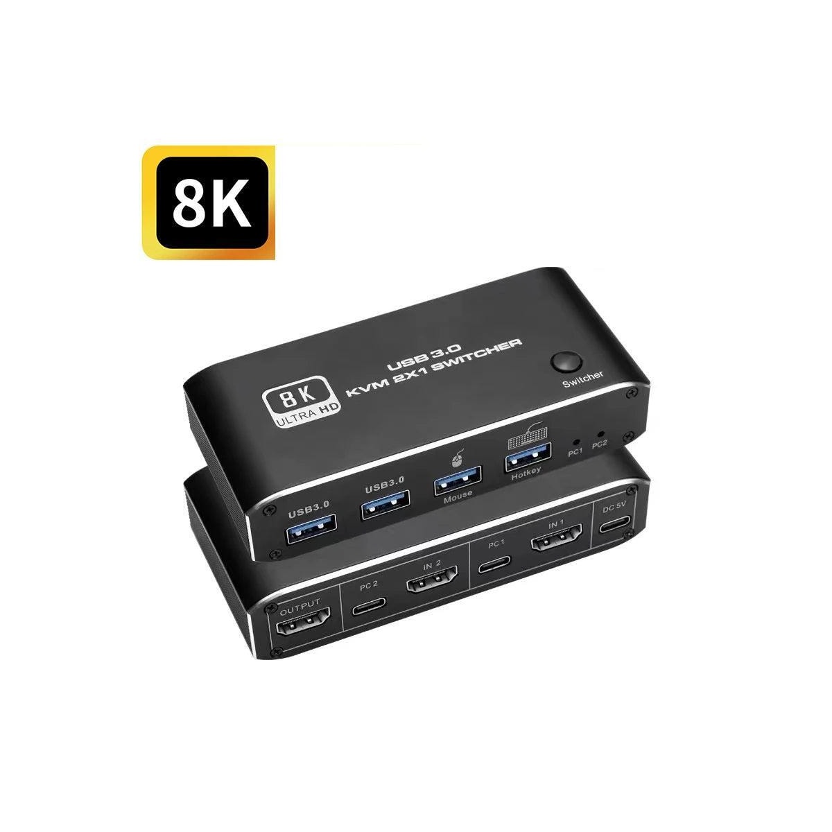 NÖRDIC HDMI 2.1 8K60Hz KVM-svitsj 2 til 1 HDCP2.3 HDR10 med 4XUSB-A-utgang