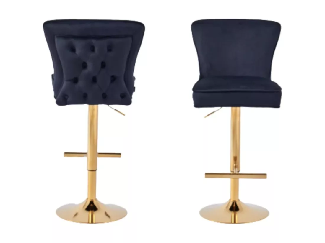 Tabouret capitonné velours et et pied doré Gaby - Lot de 2-Couleur Noir