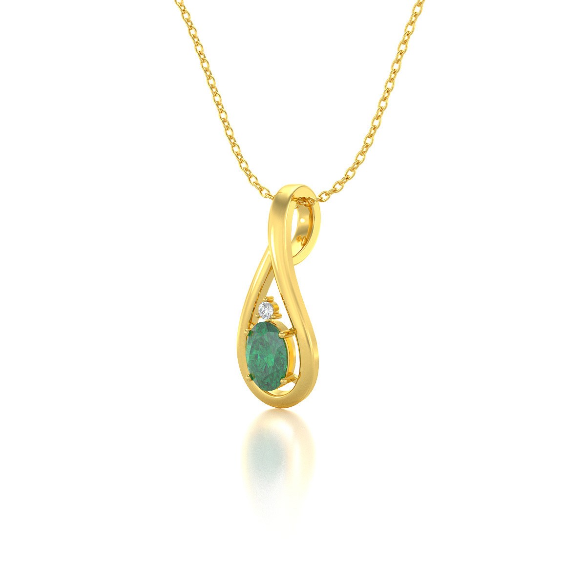 Collier Pendentif Emeraude & Diamant en Or Jaune - Anniversaire Inoubliable | Aden