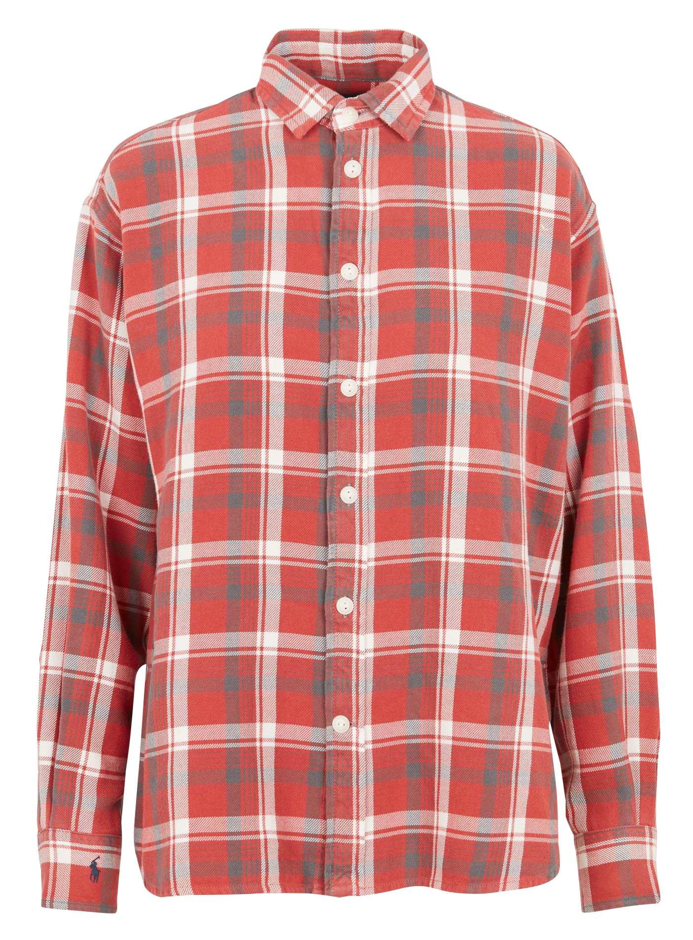 Chemise col classique à carreaux en coton | Rouge