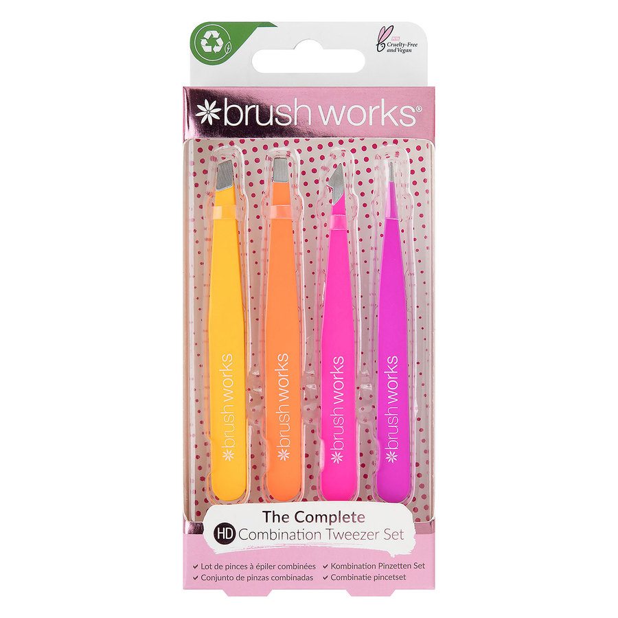 Brushworks HD 4 Piece Combination Tweezer Set Brights
