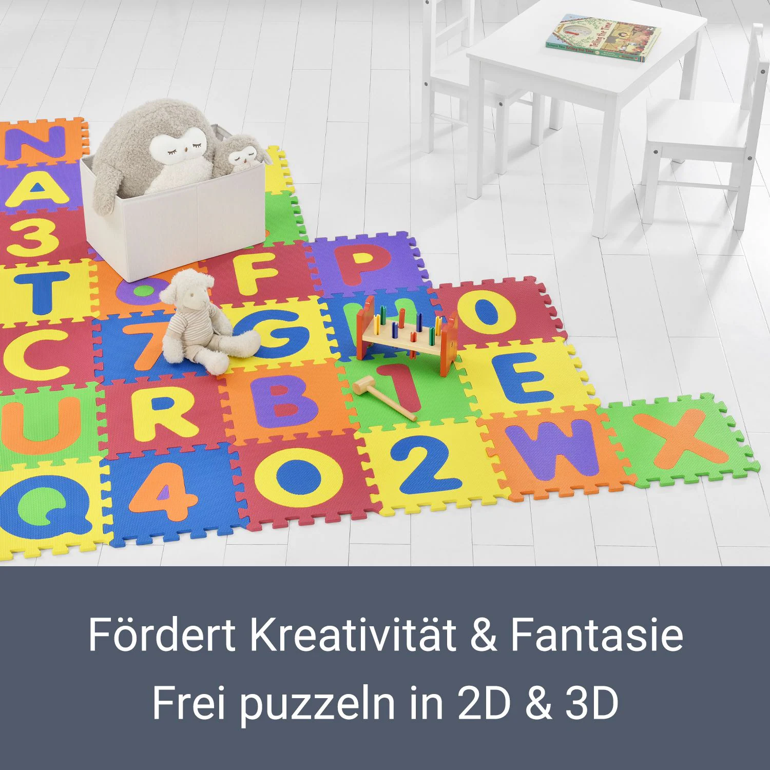 Juskys Kinder Puzzlematte Kim 36 Teile mit Buchstaben & Zahlen - rutschfest – Spielmatte bunt