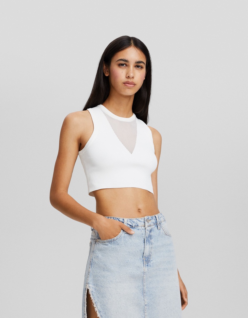 Saia jeans com fenda lateral