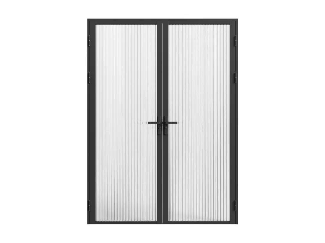 Bloc porte réversible à deux battants en aluminium et verre trempé texturé - 2 x H204 x L93 cm - Noir - LOXTON