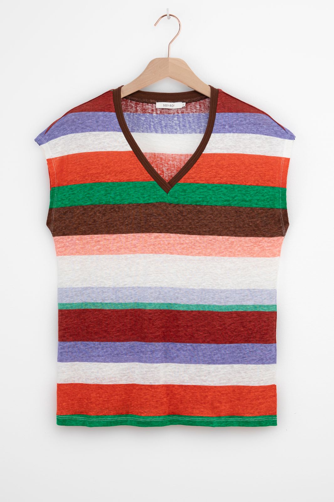 Multicolour gestreept linnen T-shirt
