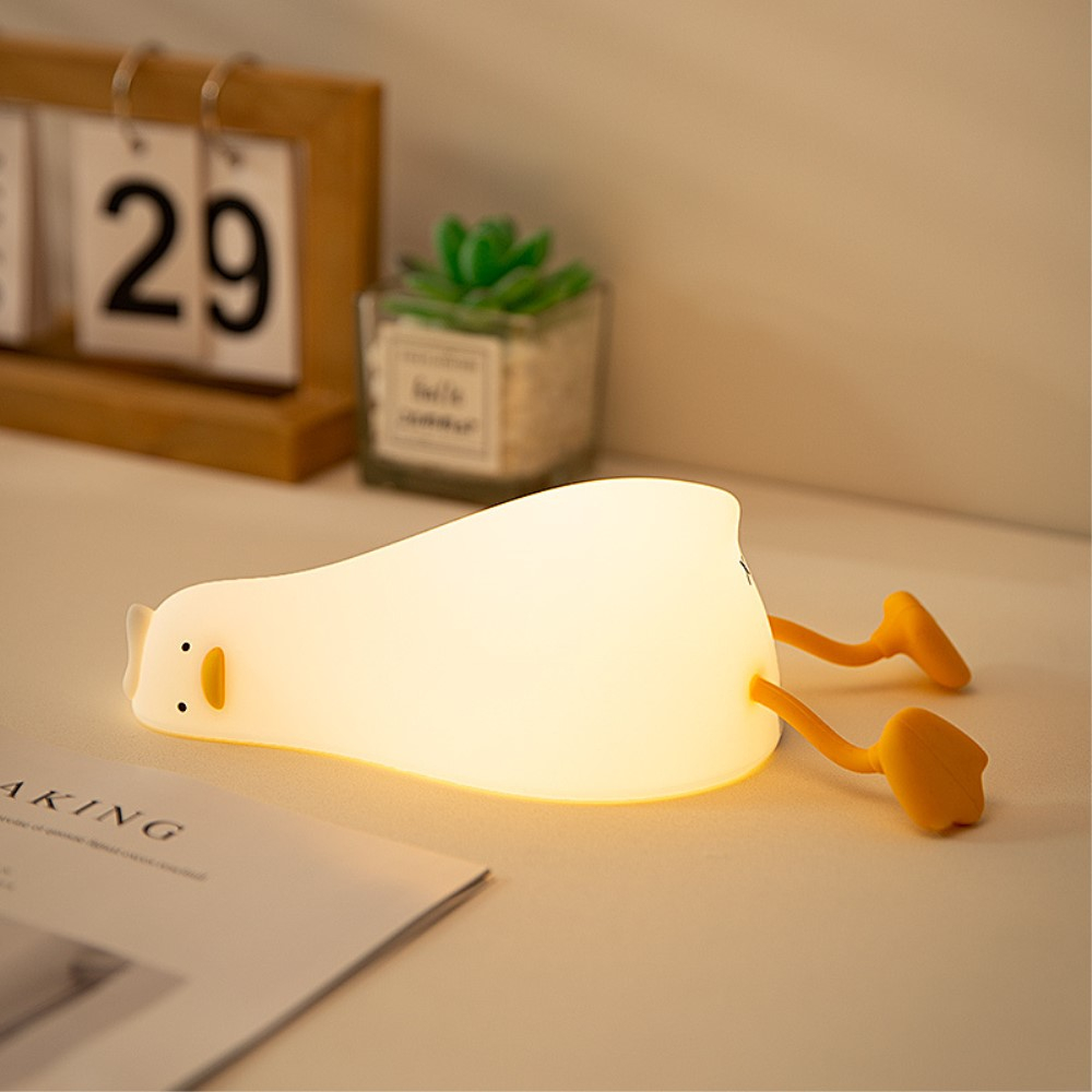 USB Silikon Ente Kinder Nachtlicht LED Lampe mit Touch Funktion - Weiss