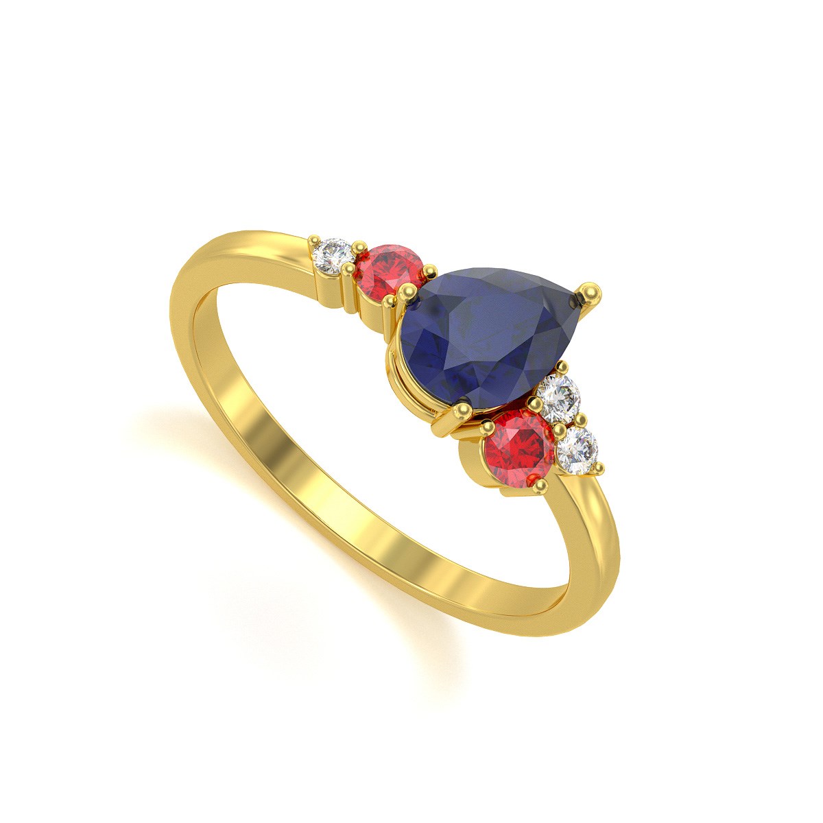 Bague ADEN Or 585 Jaune Saphir Rubis et diamants 2.296grs