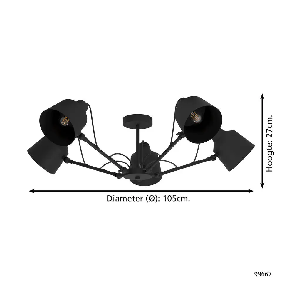 EGLOBasurtuPlafondlamp-E27-Ø105cm-Zwart