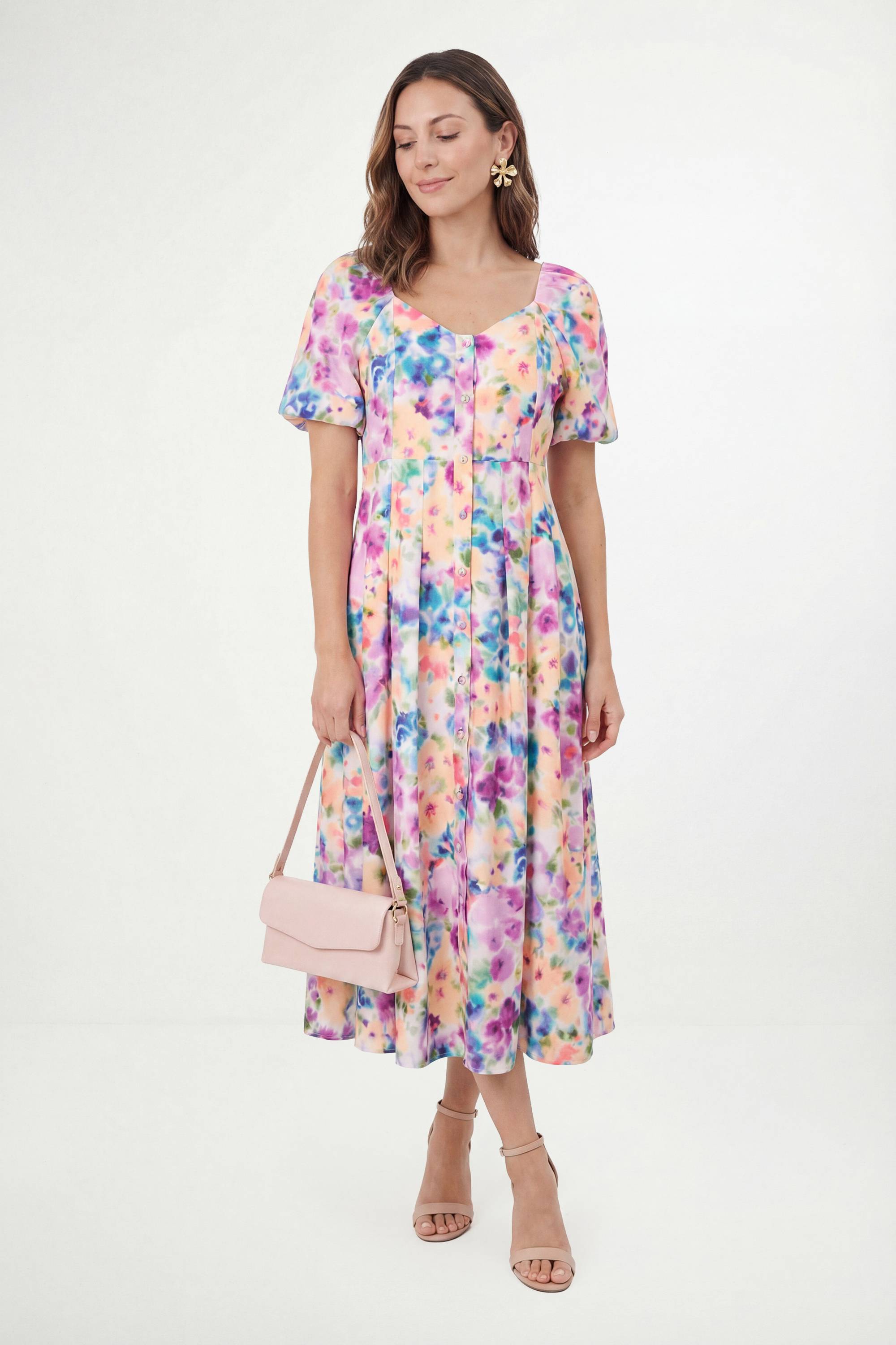Wallis Robe Midi Boutonnée À Imprimé Fleuri En Twill Ottoman Petite