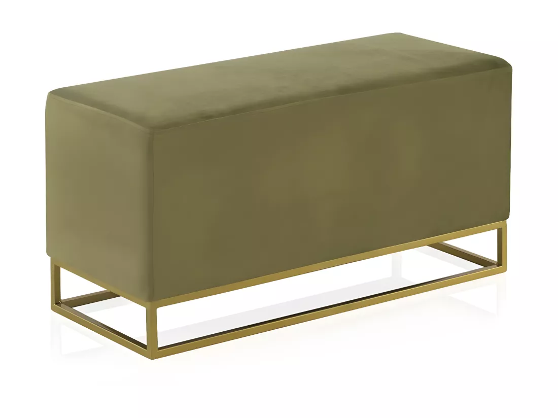 Tabouret tapissé en tissu velours vert avec base dorée