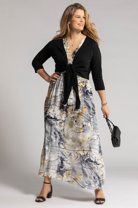 Bolero, kurze Jacke, Jersey, 3/4-Arm, Saumknoten