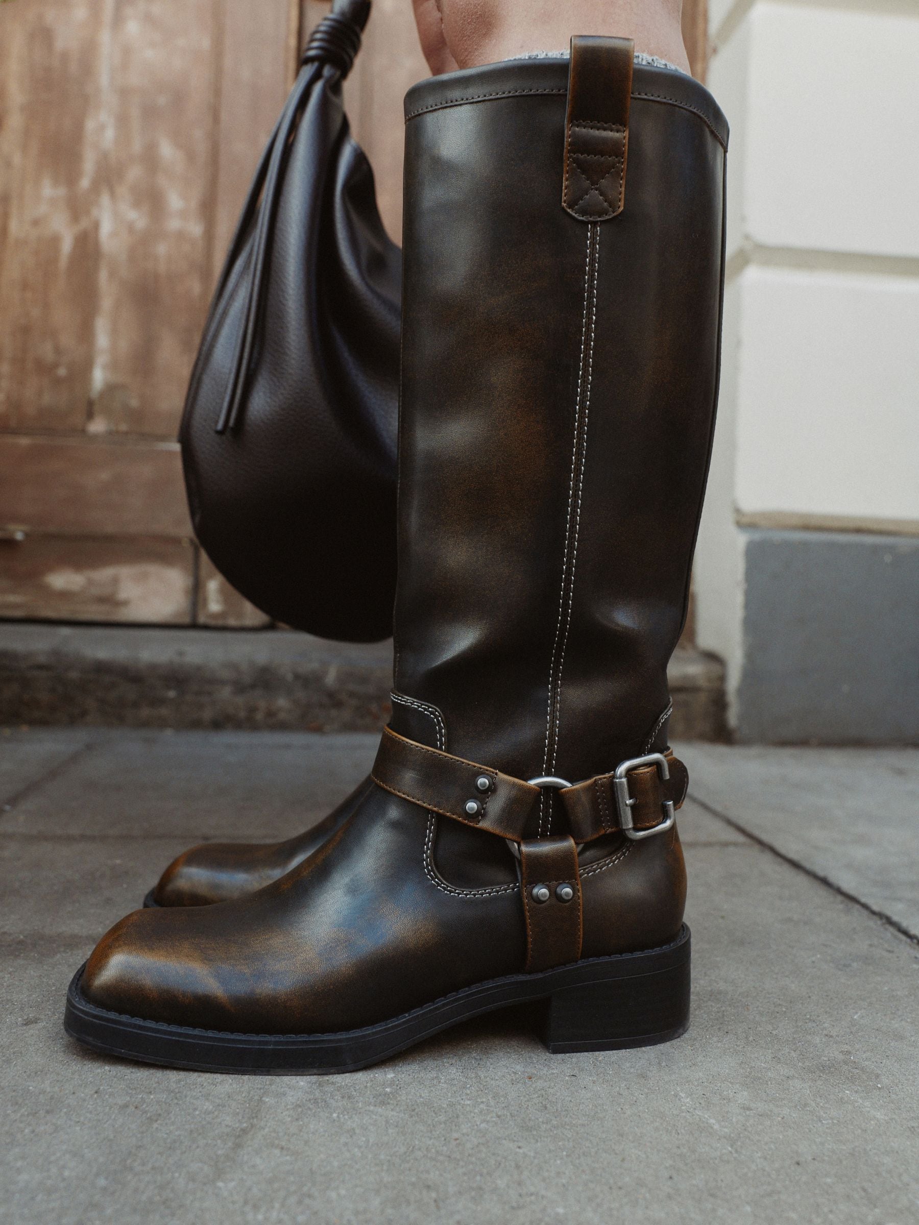 Chocoladebruin - Forever Comfort® Knee High Biker Boots