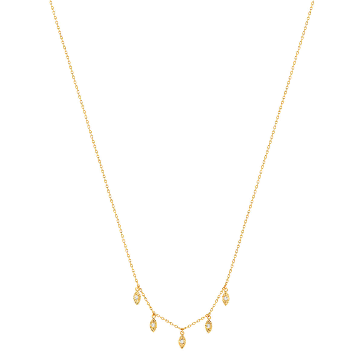 Collier plaqué or jaune, motif feuille zirconias 45 cm