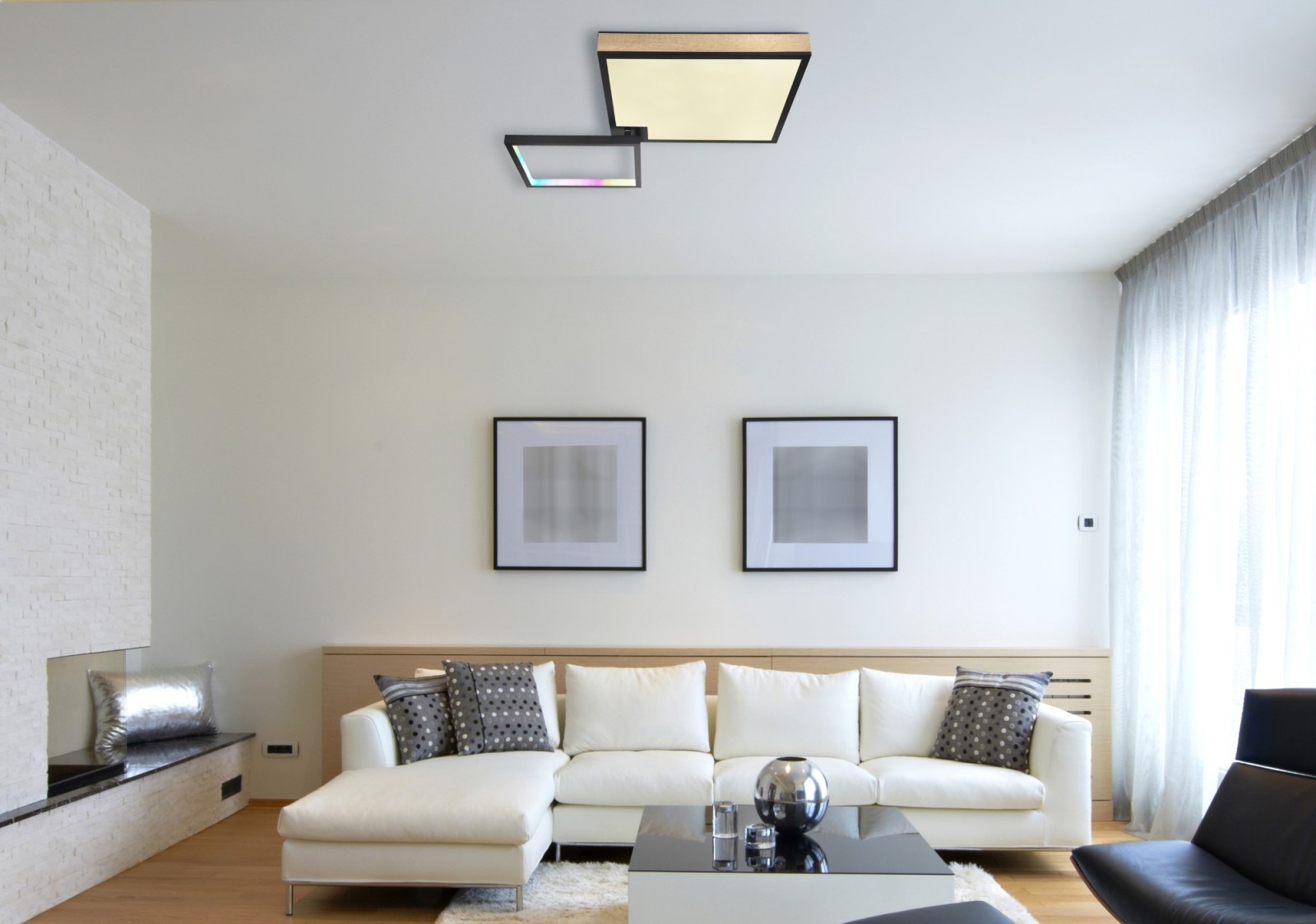LED-Deckenleuchte JACKY - schwarz-matt - Holzoptik - 85,5 cm