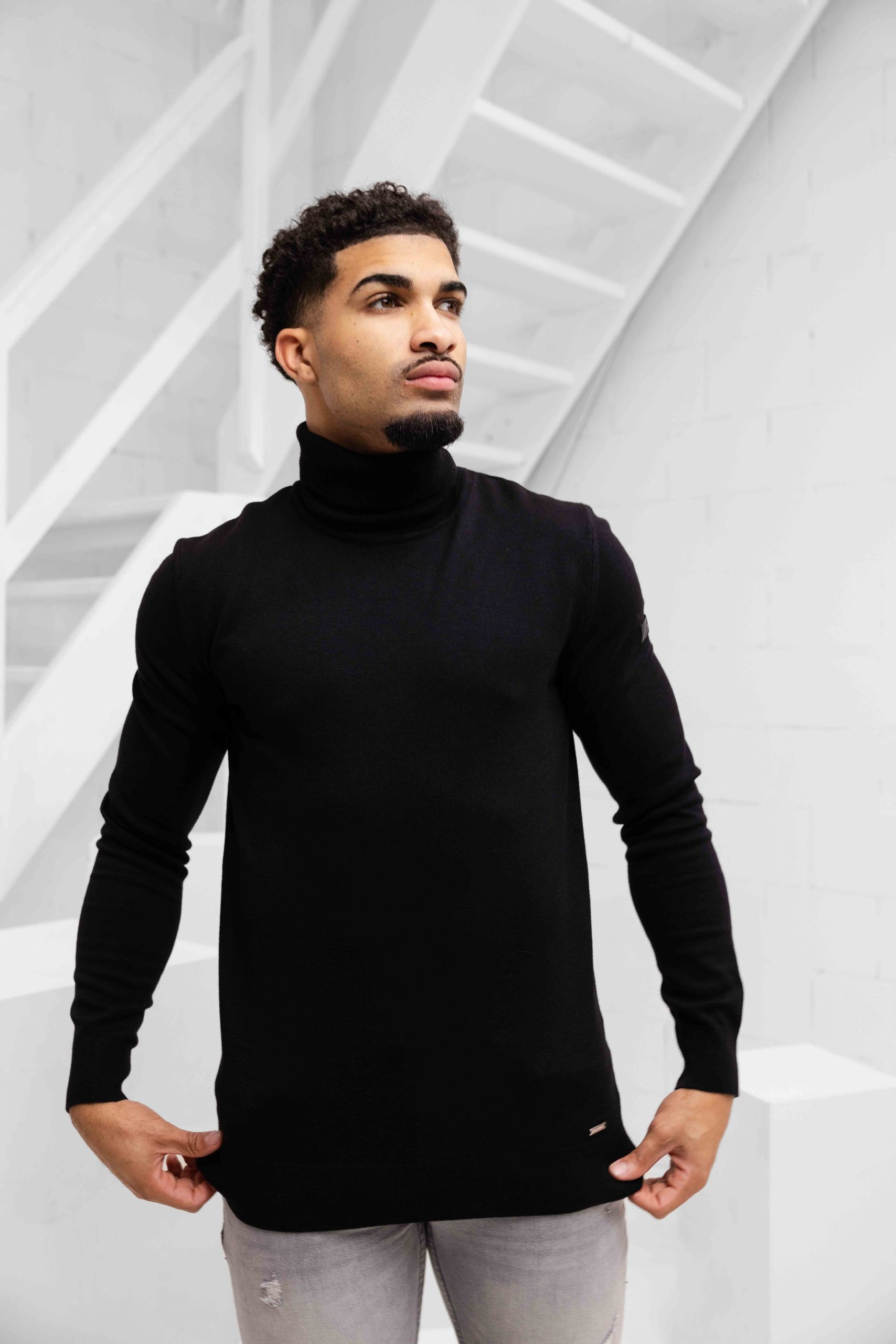 Malelions Knitted Turtleneck Sweater Heren Zwart