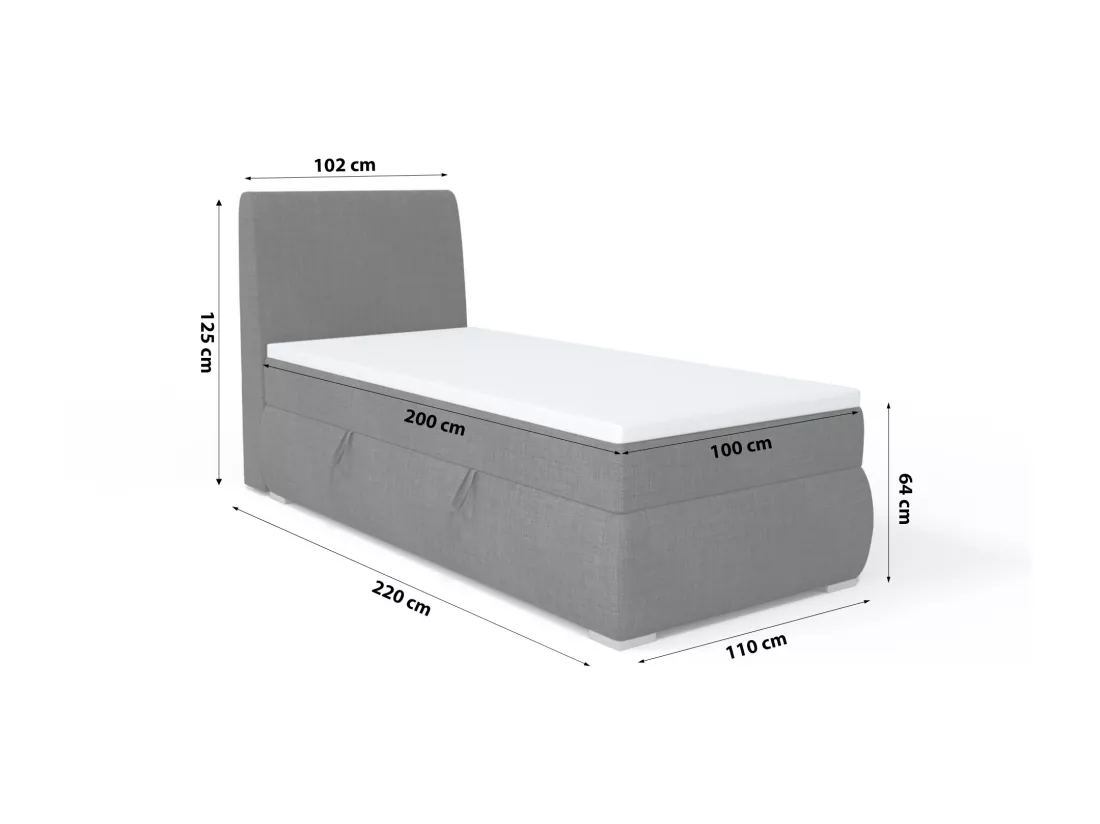 LIT BOXSPRING avec coffre de rangement Buffalo Mini côté gauche 100x200 cm, Lux 23 (Noir)
