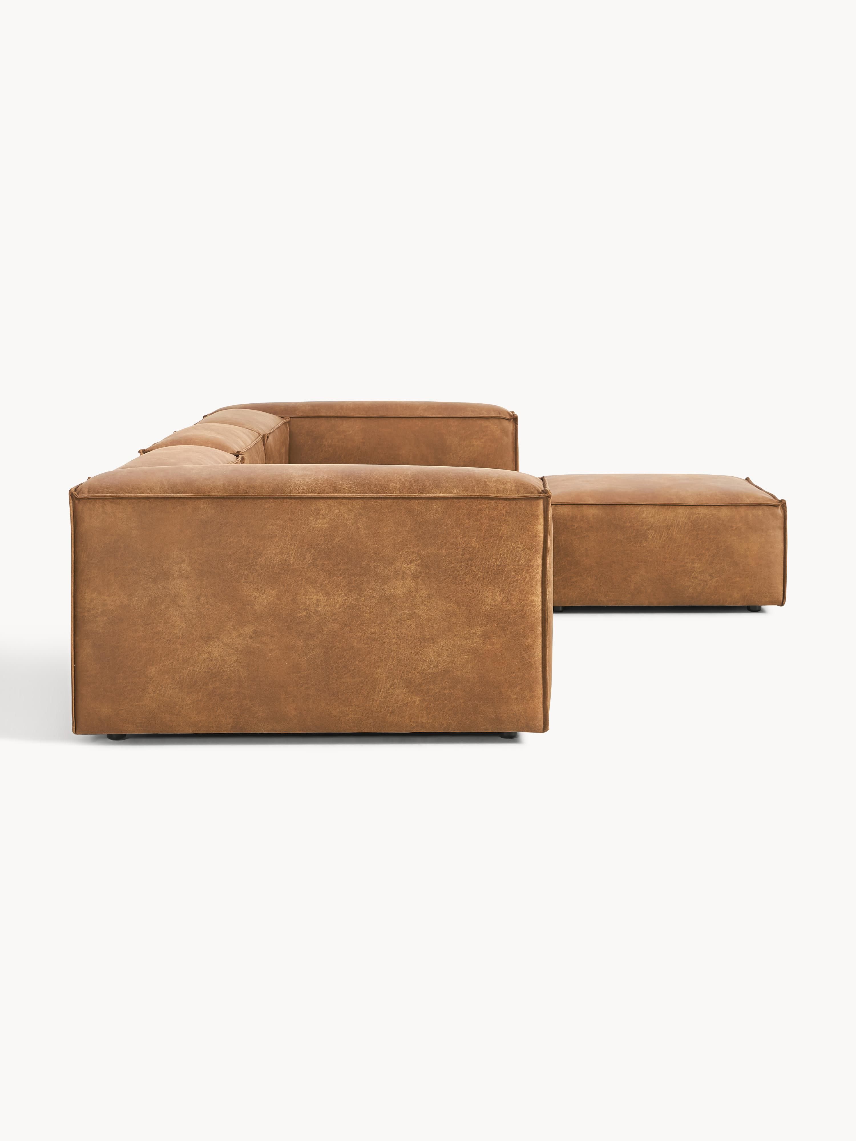 Modulaire bank Lennon (4-zits) van gerecycled leer met poef (links/rechts)