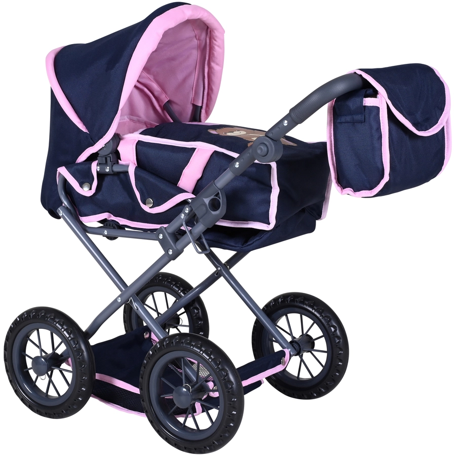 knorr toys® Puppenwagen Ruby - Navy pink bear blau