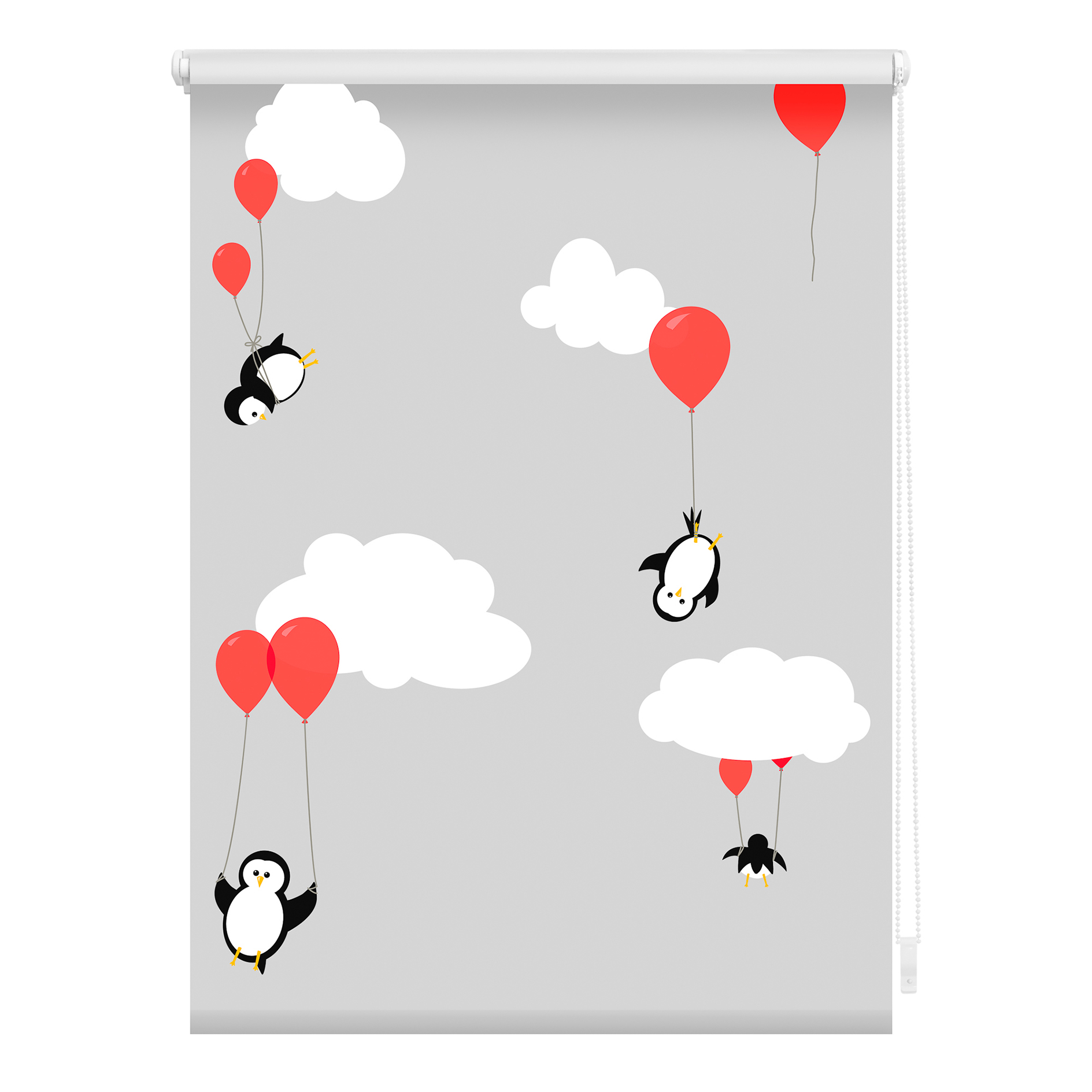 LICHTBLICK Klemmrollo PINGUINE - grau-rot - 45x150 cm