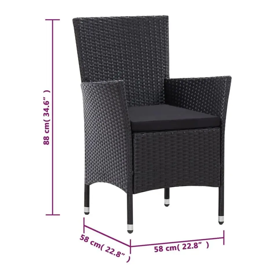 vidaXL - Tuinset - Zwart - Poly rattan - 190 cm tafellengte