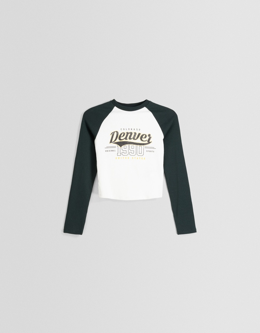 Camiseta longa raglan estampada