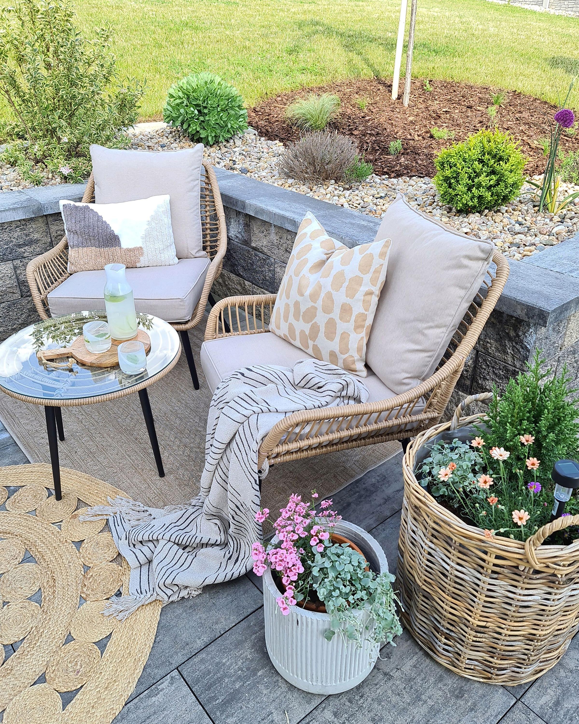 Bistroset met kussens LAURETO PE rotan Natuurlijk