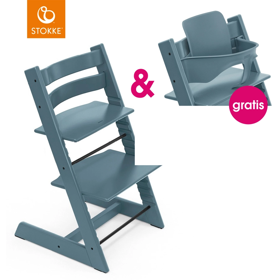 STOKKE® Tripp Trapp® Hochstuhl Buche Fjord Blue + gratis Baby Set Fjord Blue