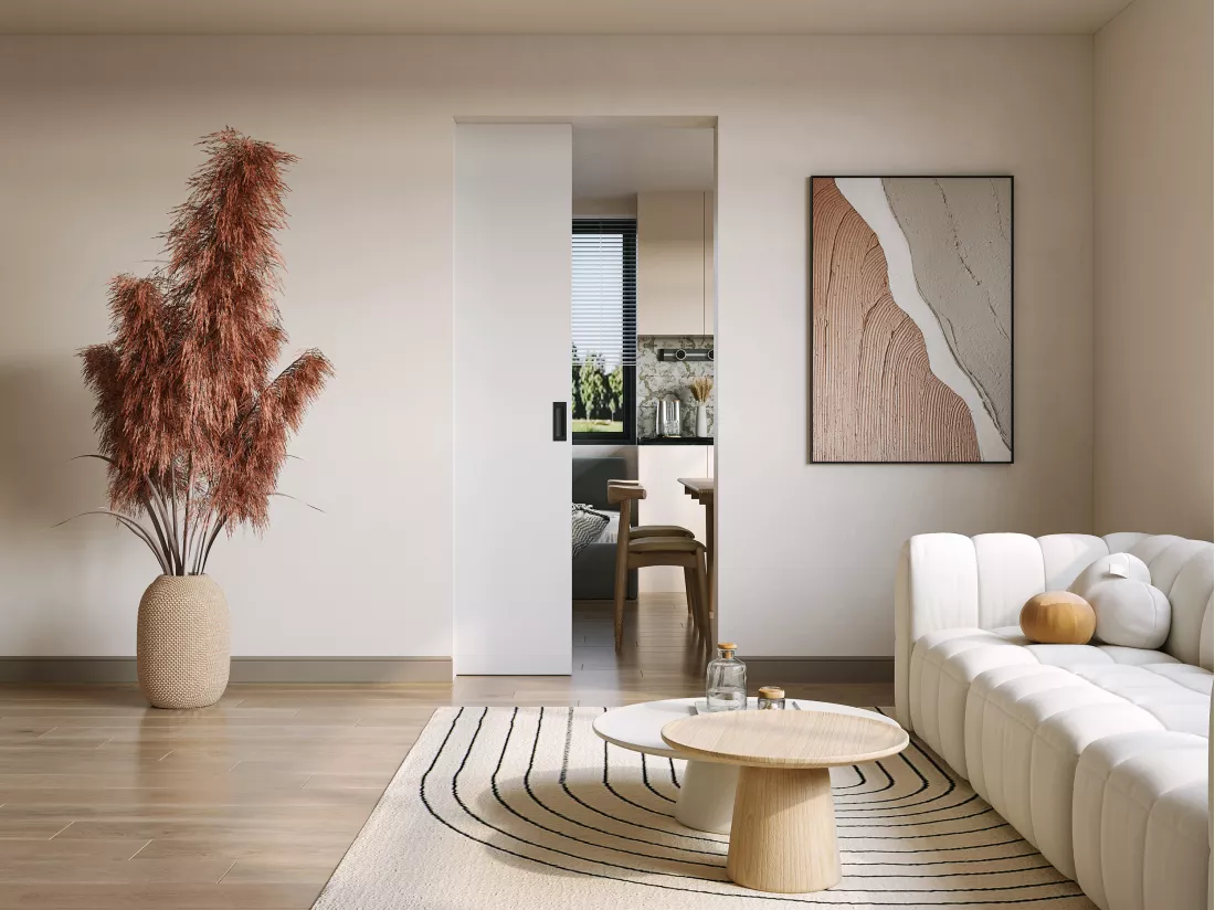 Porte coulissante avec système à galandage - H205 x L73 cm - MDF + PVC Blanc - VARIN II