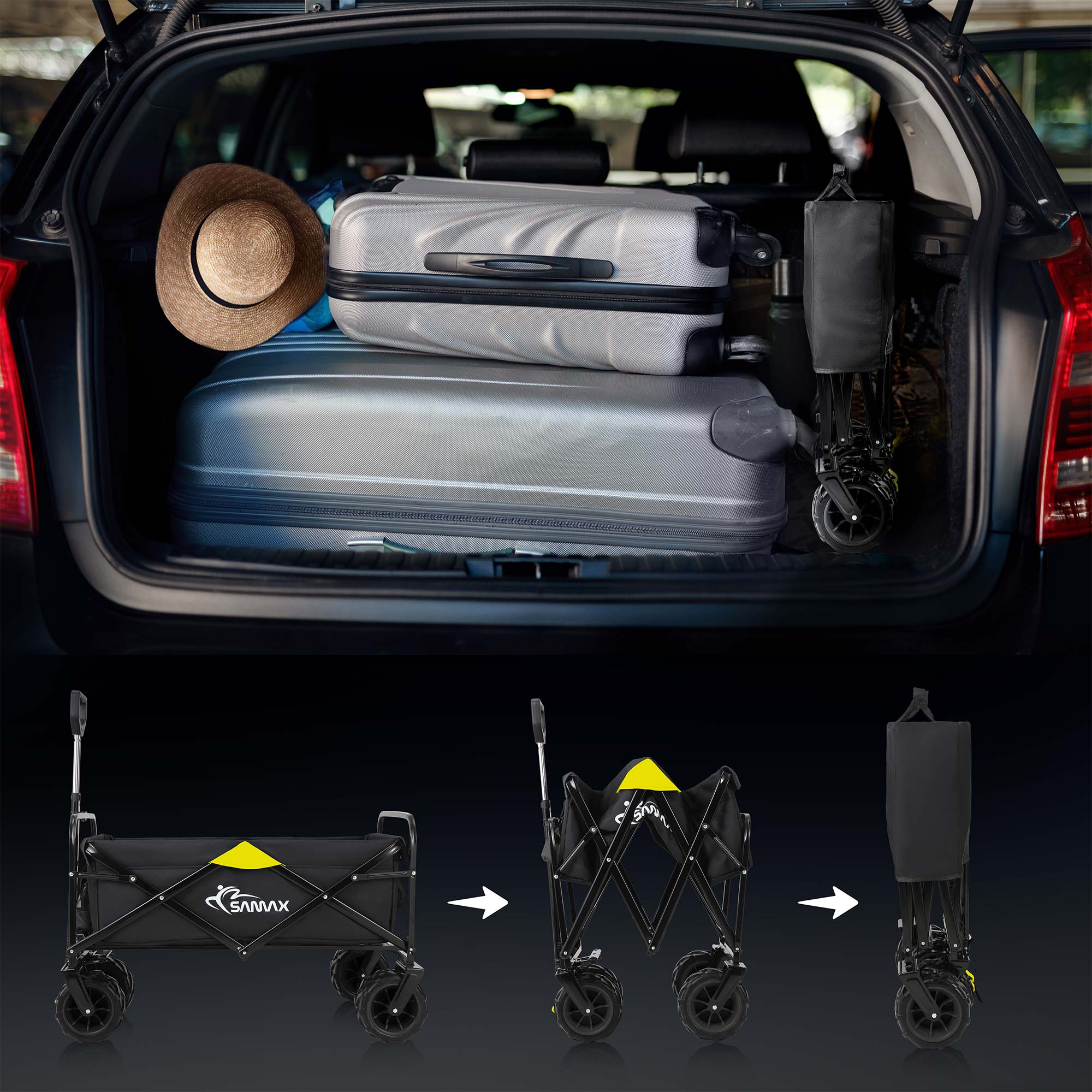 SAMAX Faltbarer Bollerwagen Offroad Camping Edition bis 200 kg - Schwarz / Gelb