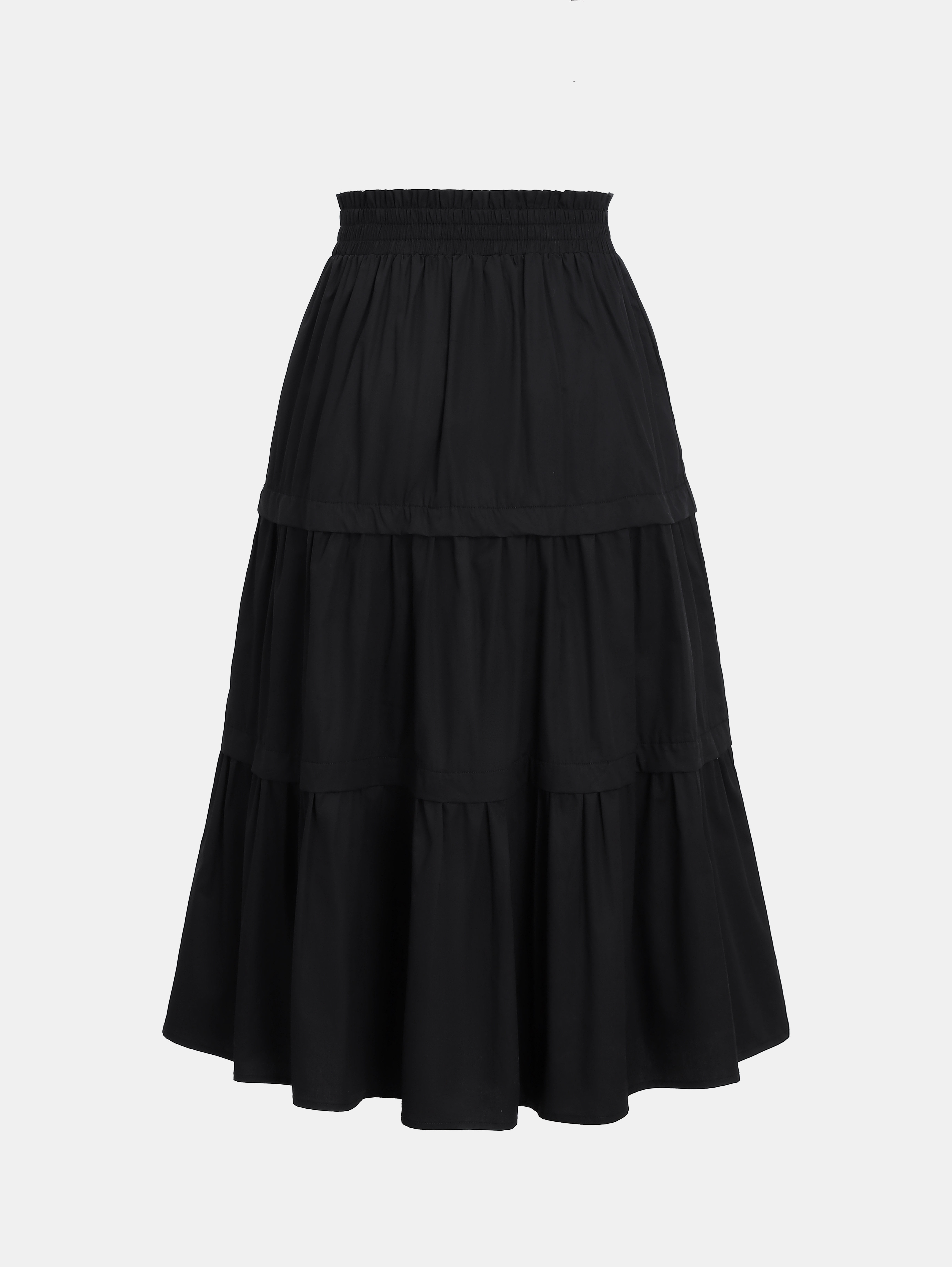 Jupe midi en pur coton évasée à taille élastique noire