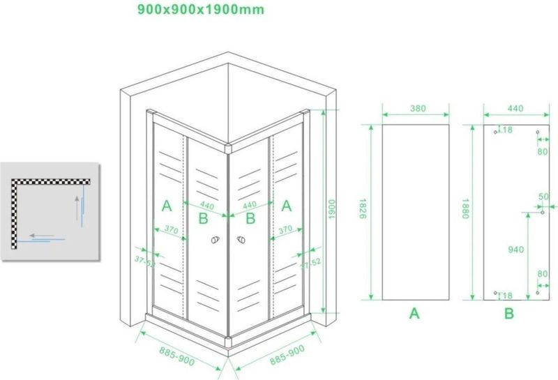 BWS - Eco Hoekinstap Douchecabine - 90x90x190 cm - 5mm Helder Glas