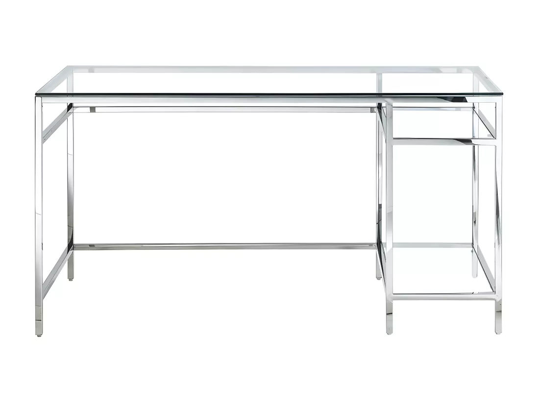 Bureau avec 2 étagères - Verre trempé et acier - Argent - TIZIO de Pascal Morabito