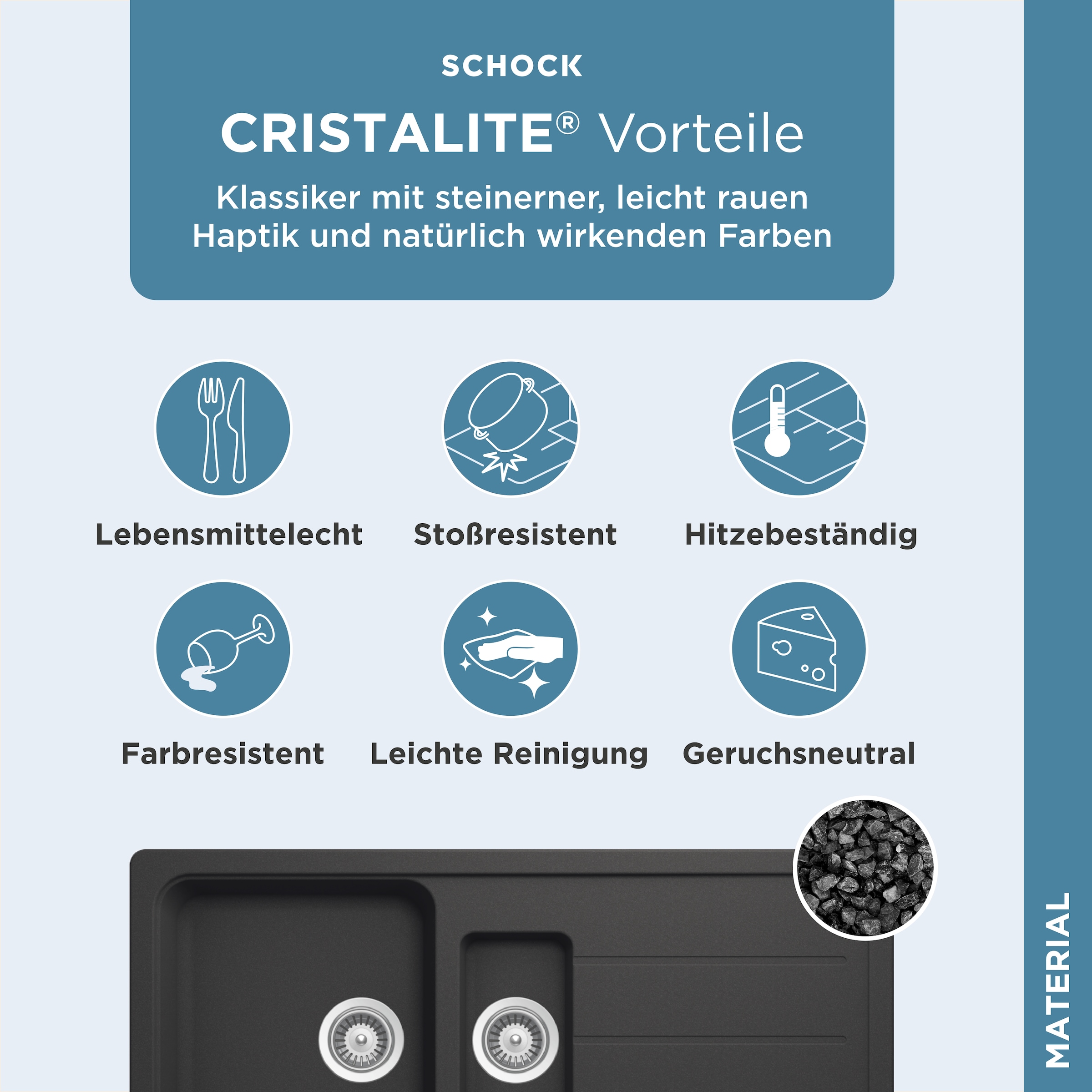 Schock Granitspüle »COMO D-150L« inklusive ab- und Überlaufgarnitur, Drehhexcenter, Diamantbohrer