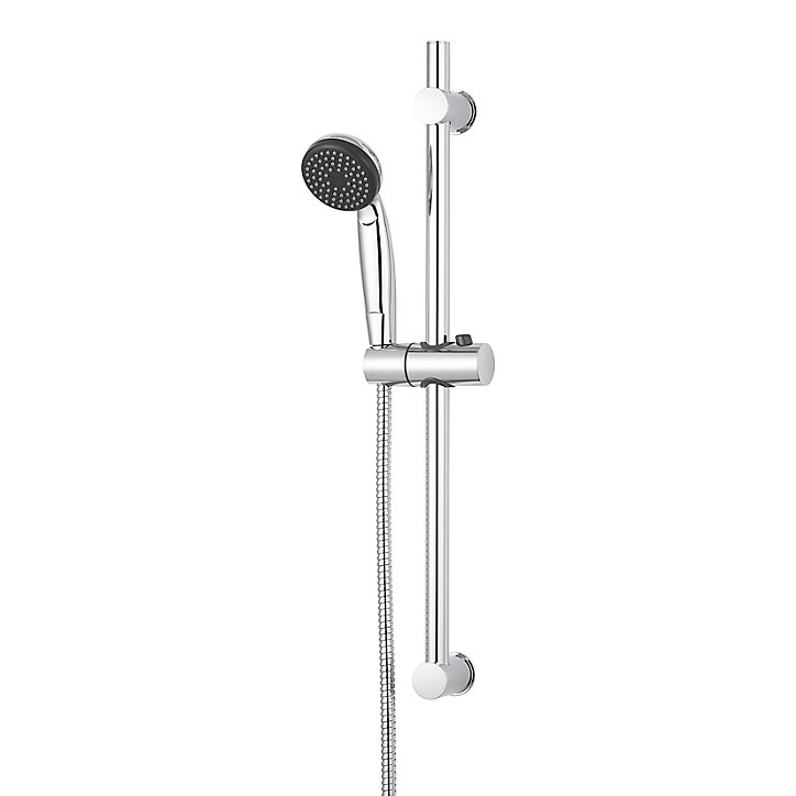 Kit de douche sans robinetterie avec barre réglable chrome + douchette + flexible Blyth GoodHome
