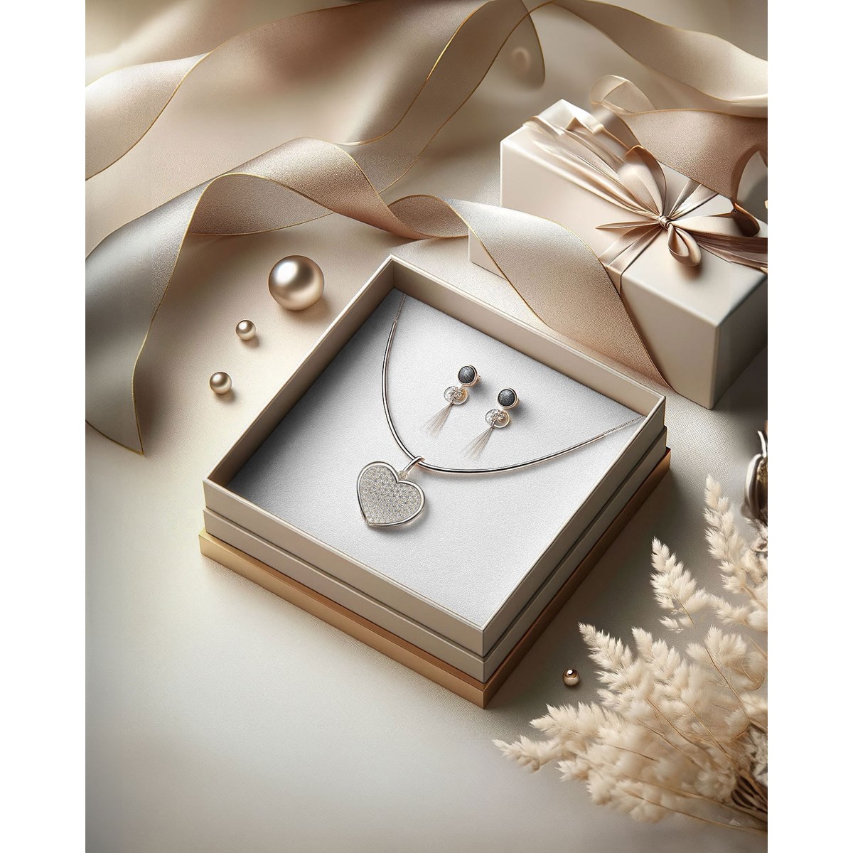 Collier Pendentif Coeur en Or Blanc 585 avec Diamant et Chaîne - 1.862gr | Aden Boutique