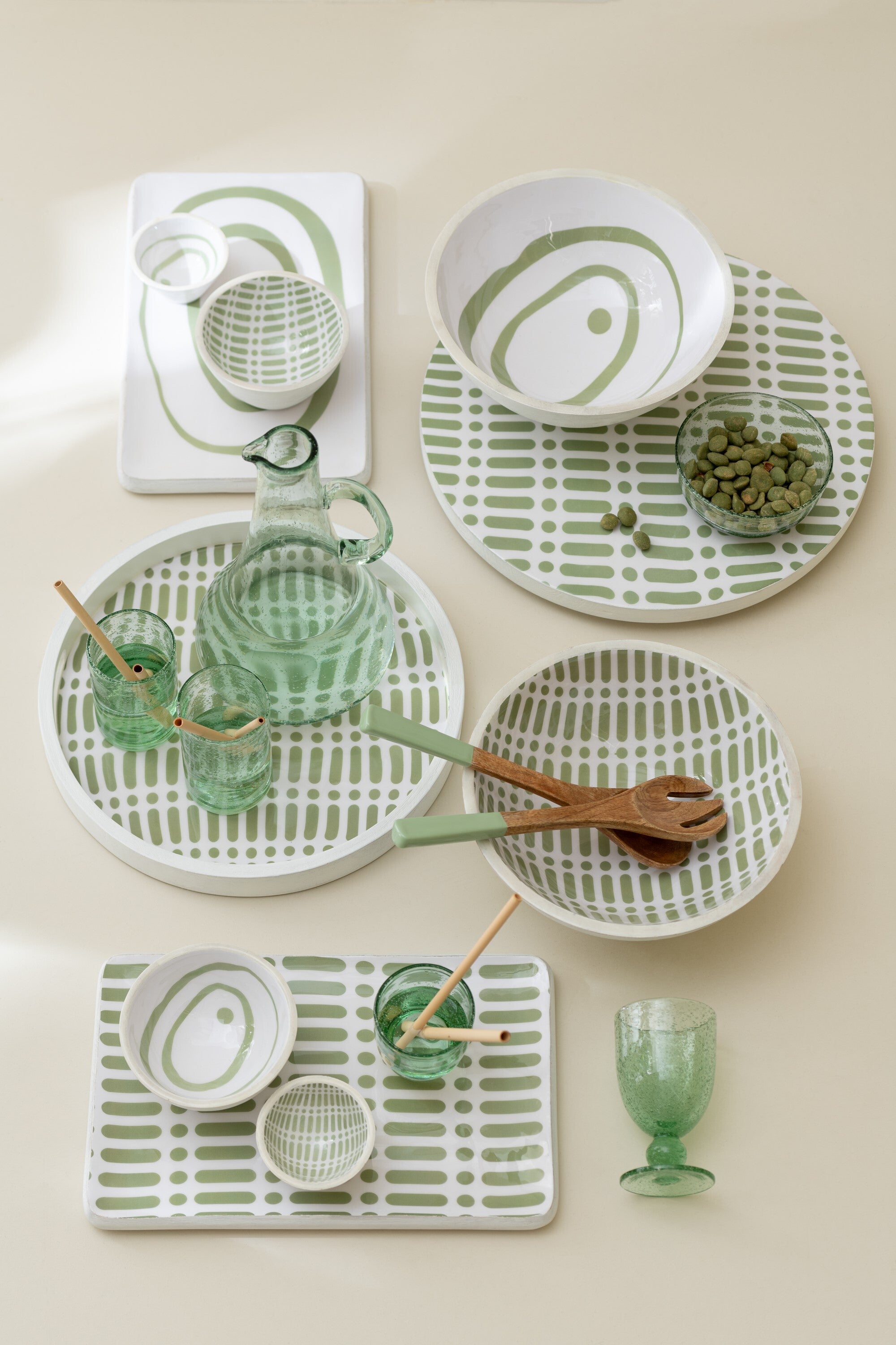 J-Line plateau Draaiend Rund - hout - wit|groen