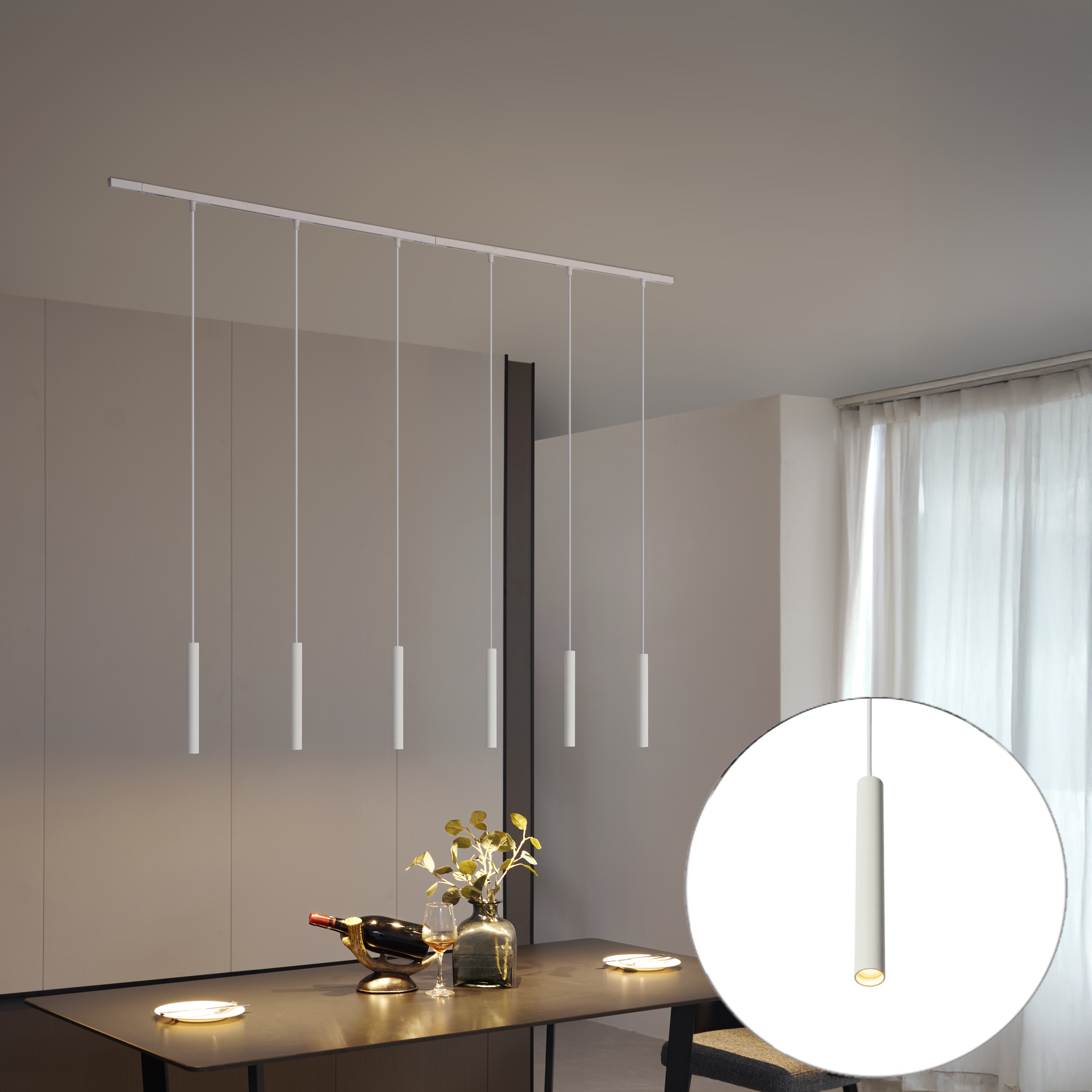 Modern railsysteem met 6 hanglampen wit 1-fase - Slimline Keno