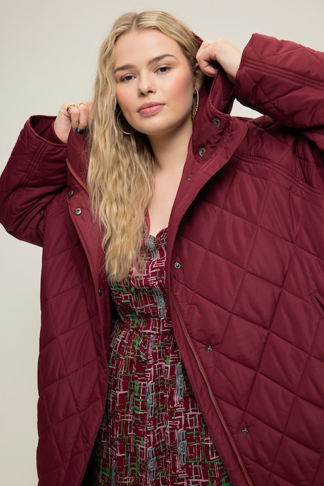 Steppmantel, oversized, Kapuze, Zipper, Seitenschlitze