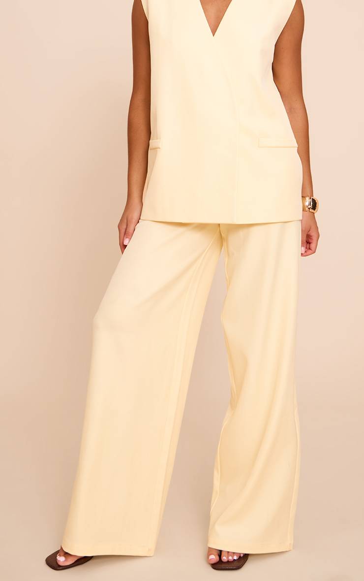 Butter Yellow Pantalon Large Tissé À Jambes Ultra Larges Plissé Taille Mi-haute
