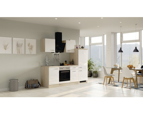 Flex Well keukenblok met Valero apparatuur, 220 cm, wit hoogglans, gedemonteerd, omkeerbare uitvoering 00012336