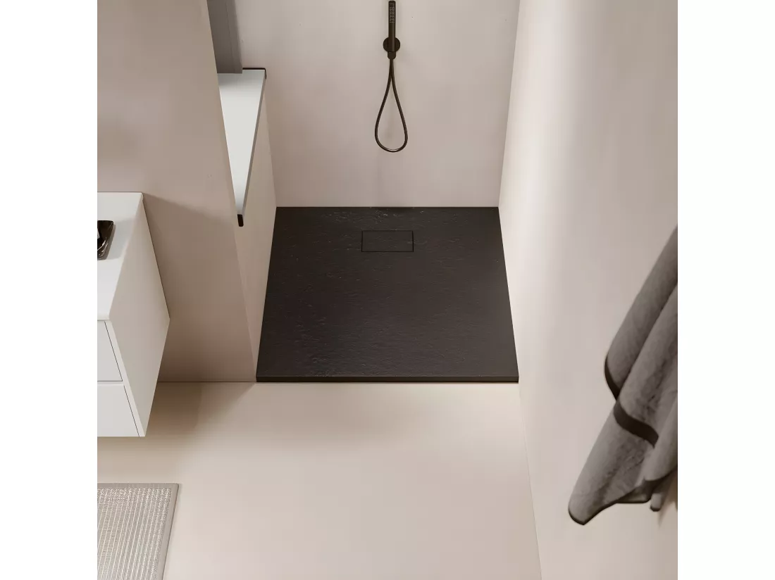 Receveur de douche 70 x 100 cm extra plat PIATTO en SoliCast® surface ardoisée noir