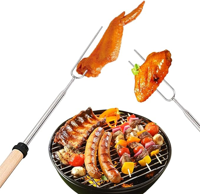 (31-81cm) Edelstahl BBQ Teleskop Spiess Ausziehbare Grill Gabel für Lagerfeuer / Grill / Küche - Silber