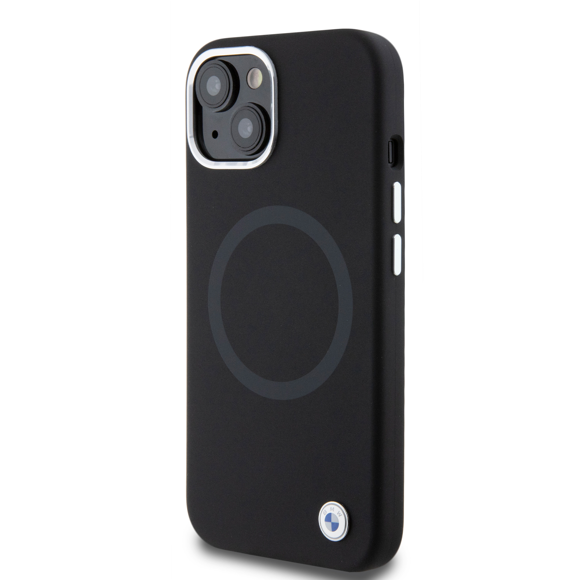 iPhone 15 MagSafe Silikon Hardcase Hülle Metall Logo (BMHMP15SSILBK2) - Schwarz