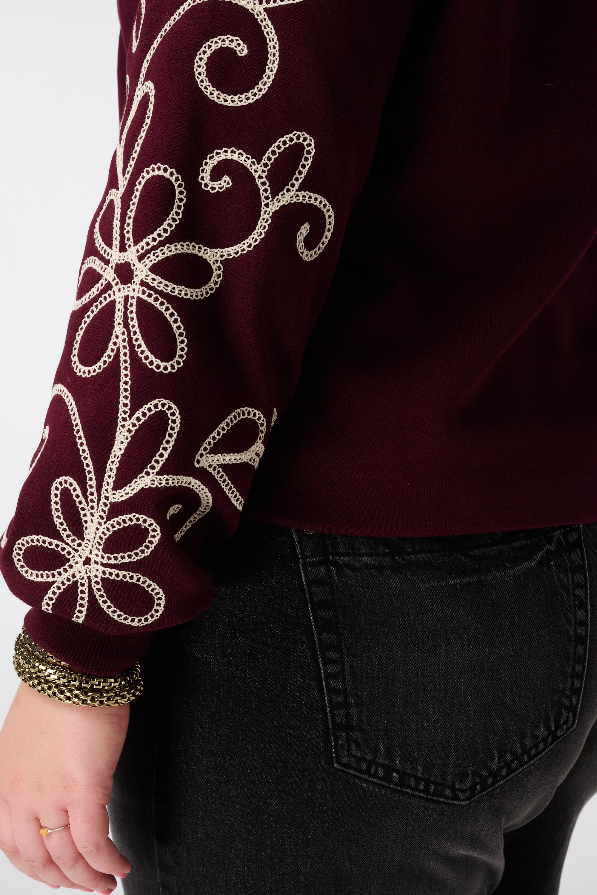 Sweater met broderie details Bordeaux